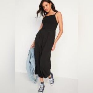 Old Navy Black Sleeveless Smocked Cami Jumpsuit